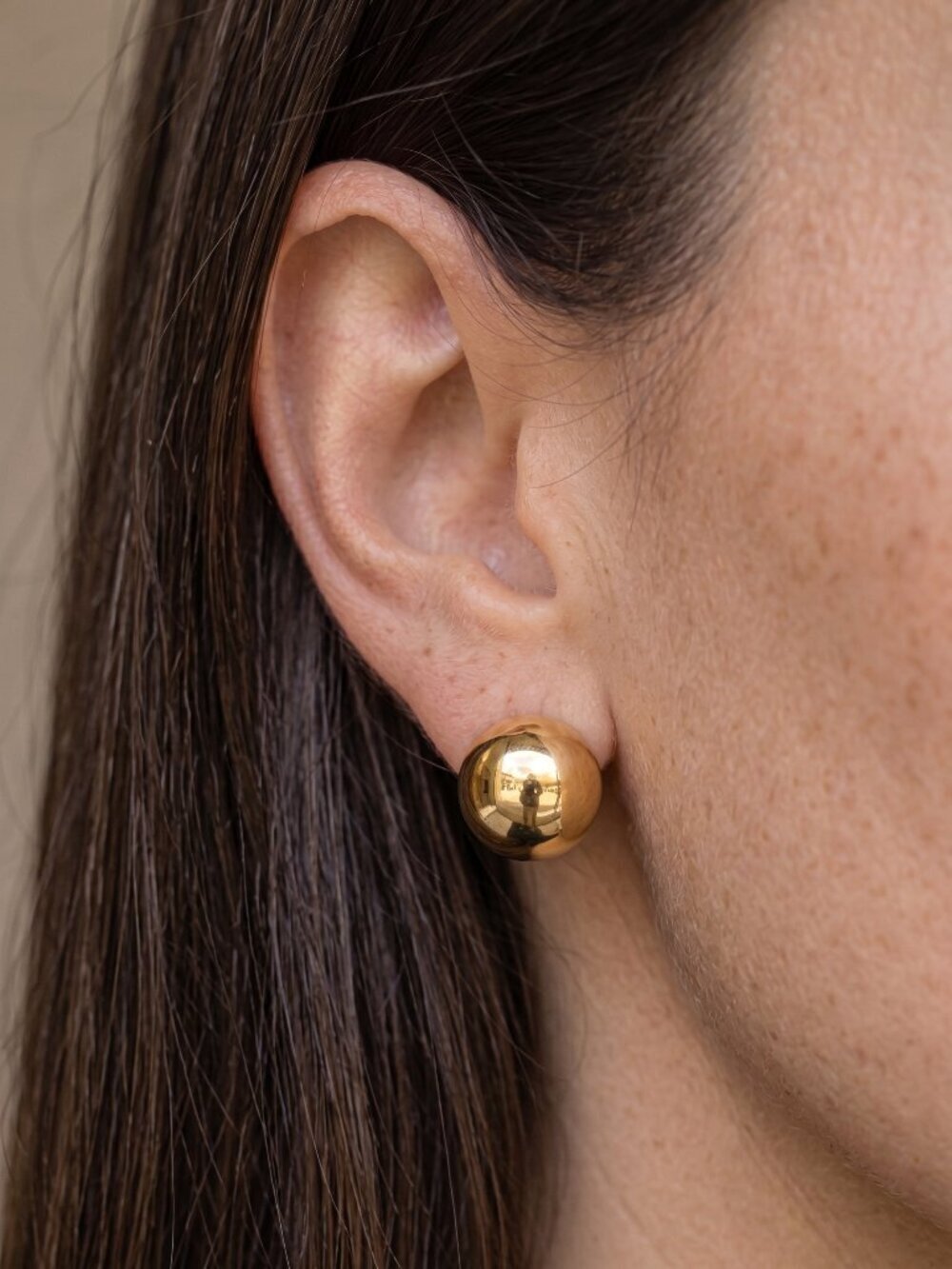 Gold Dome Stud Earrings Chunky Half Sphere Ball Clean Girl Stainless 0.5" - Picture 3 of 16